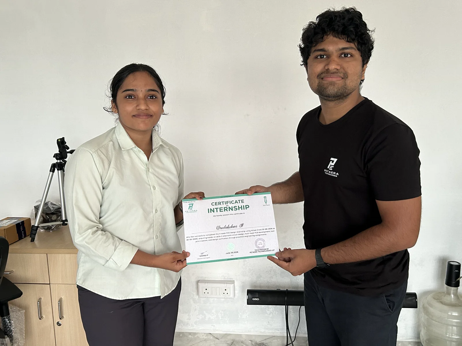 Internship certificate presentation at Tech Fusion in 2026